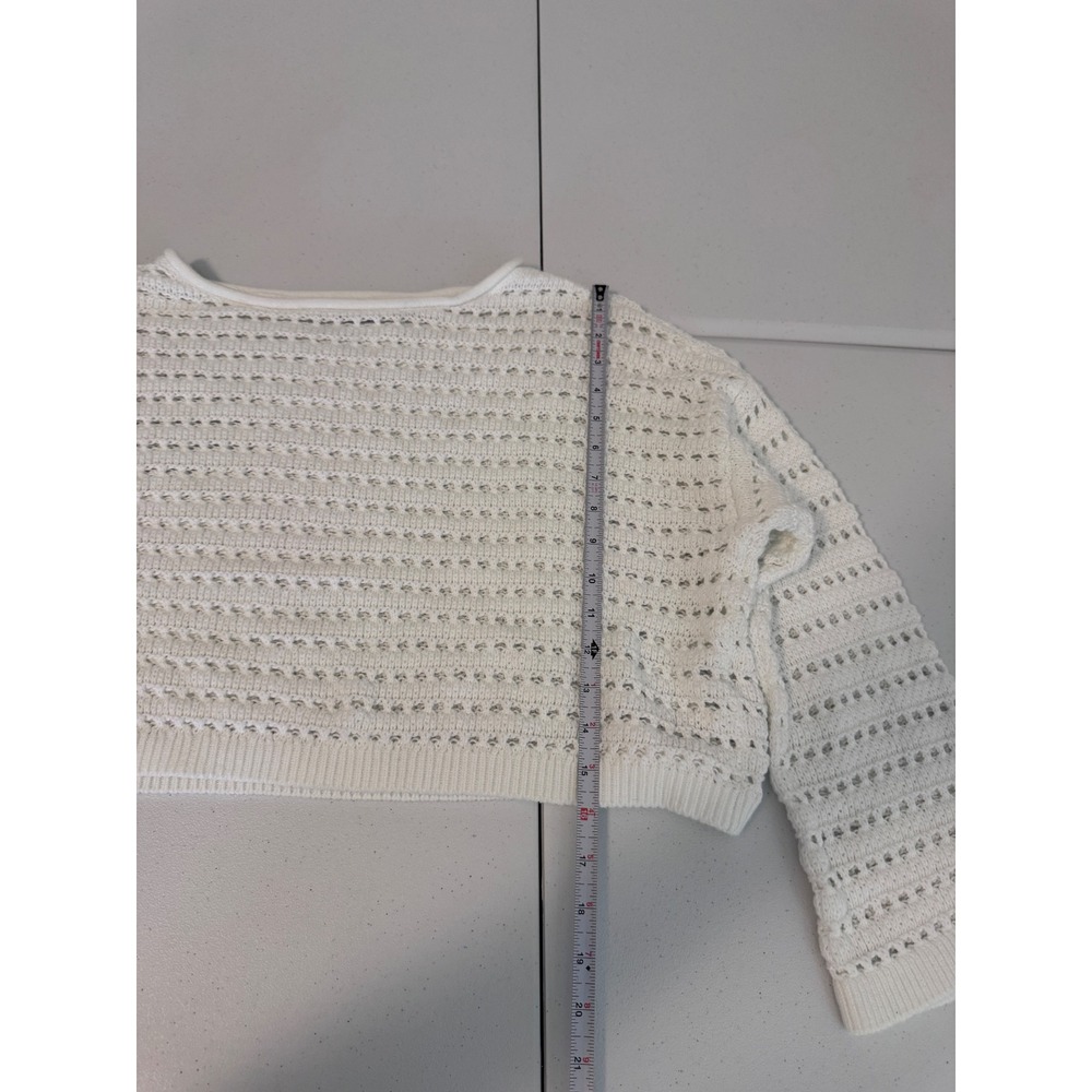 Hollister White Open Knit Cropped Sweater Long Sleeve Crewneck Large m3 - Picture 4 of 6